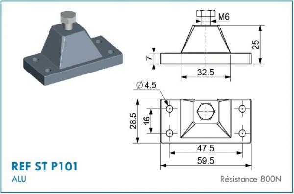 Support de fixation 6mm  Axe de 6mm