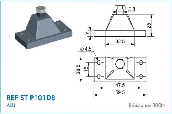 SUPPORT DE FIXATION 8MM AXE DE 8MM